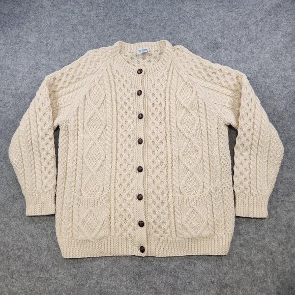 John Molloy Sweater Mens Large? XL? Wool Aran Cable Knit Fisherman Cardigan - Picture 2 of 12